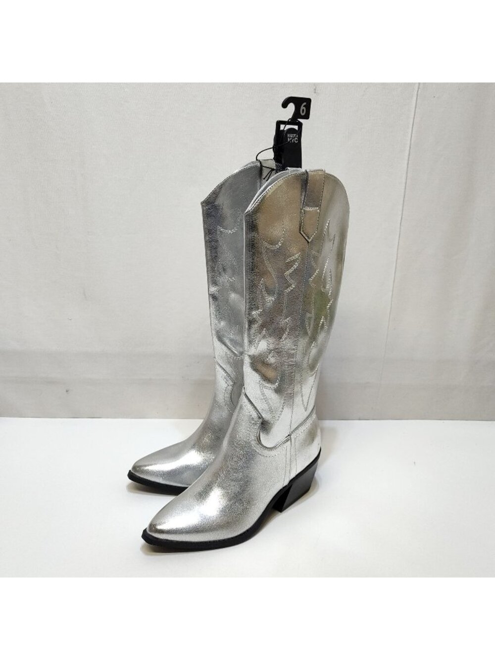 Steve Madden NYC Silver Tall Western Cowgirl Rodeo Boots WMNS US6 Comfort Insole